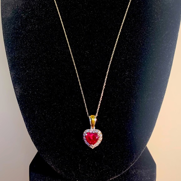 Heart Shaped Lab-created Ruby & Diamond Pendant & Earring Set - Picture 3 of 8